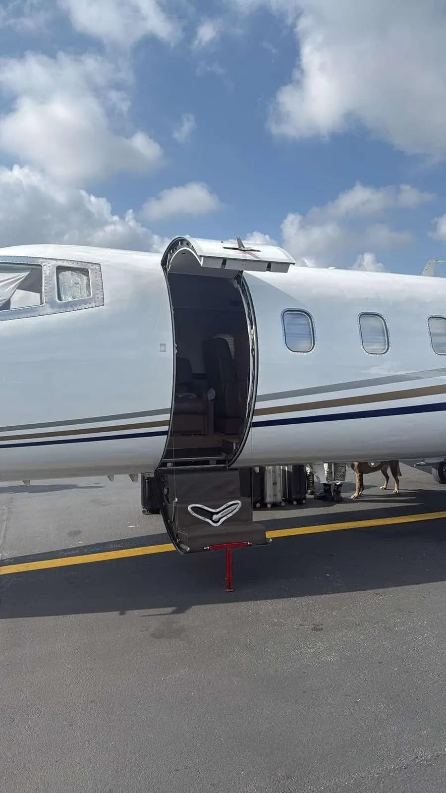 Business jet with its door open on the apron