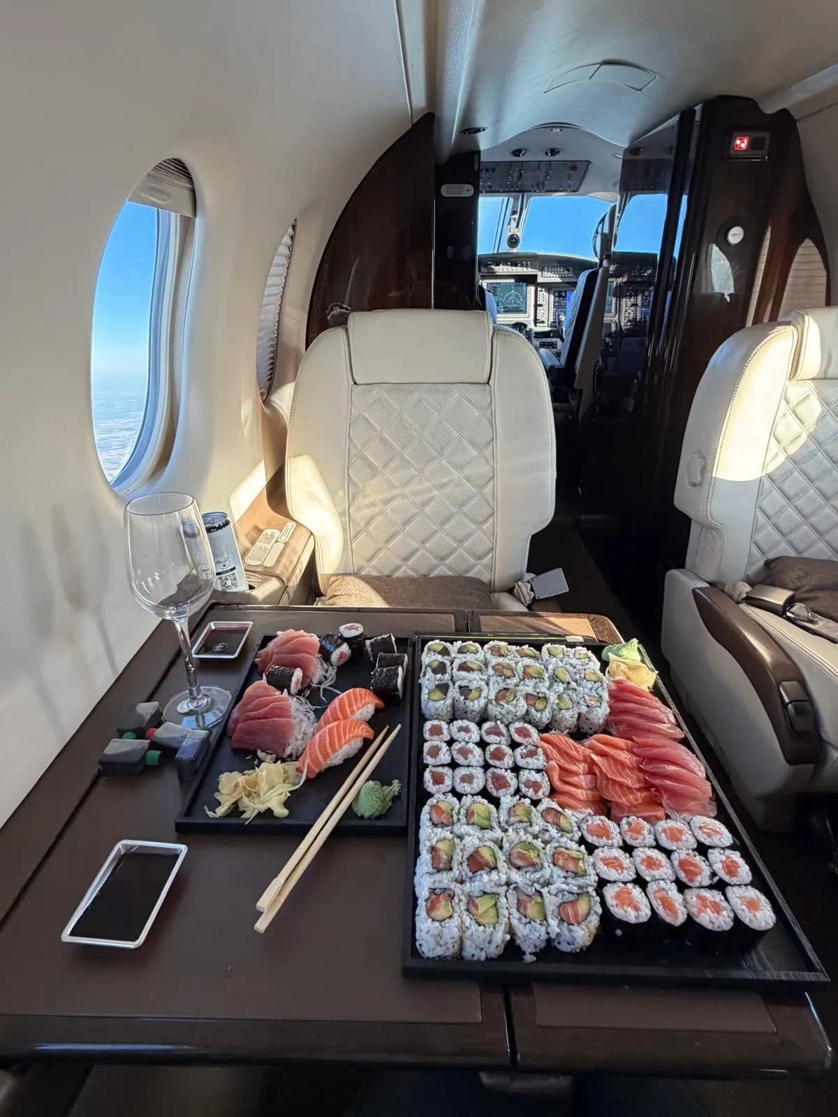 Sushi platter served in the cabin