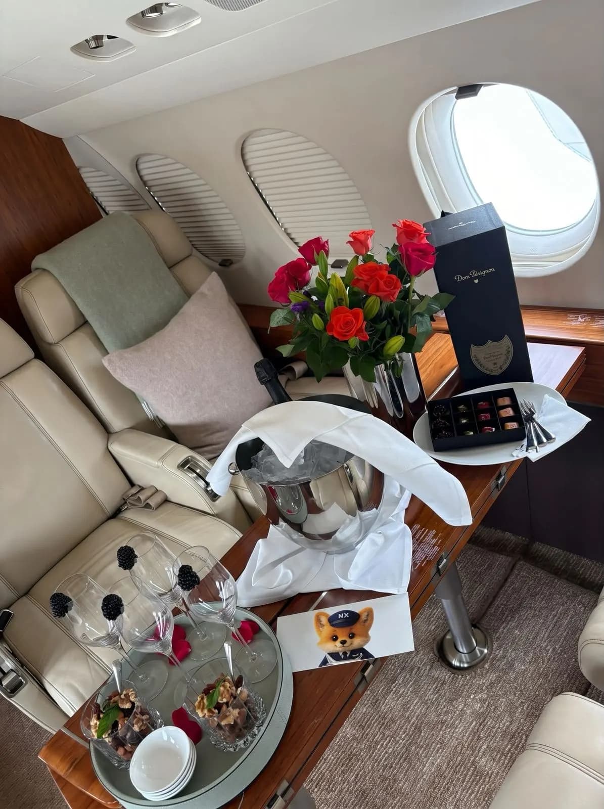 NX Jets welcome card in the cabin