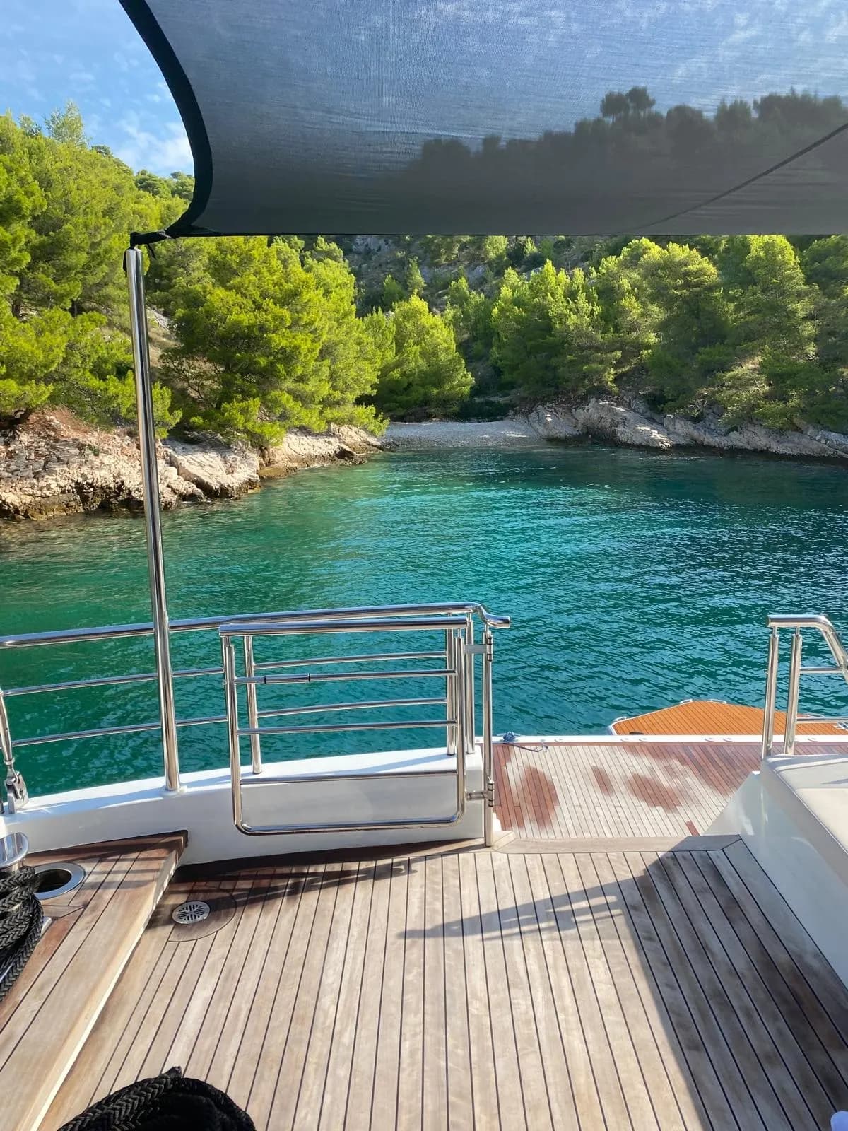 Stern deck of a boat in a cove